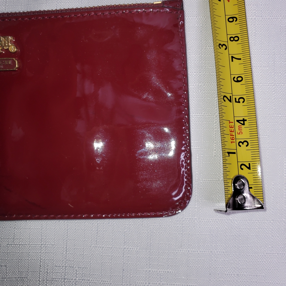 Coach Maroon Patent Leather Wristlet with Gold Chain - Picture 4 of 7